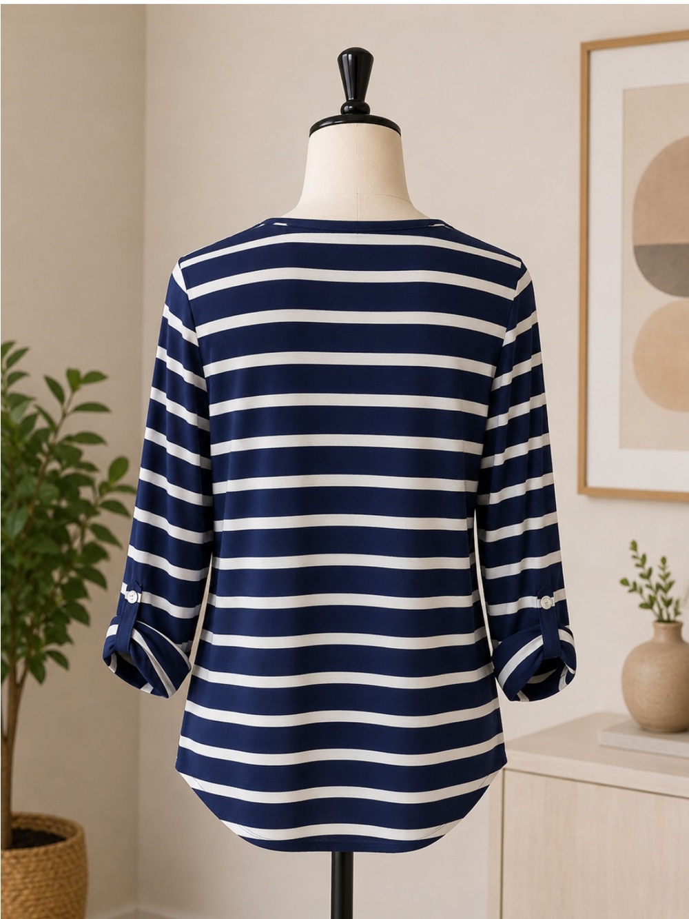 Nautical Women’s 3/4 Length Sleeve Tie Front Size XL Coastal Top - Picture 3 of 5